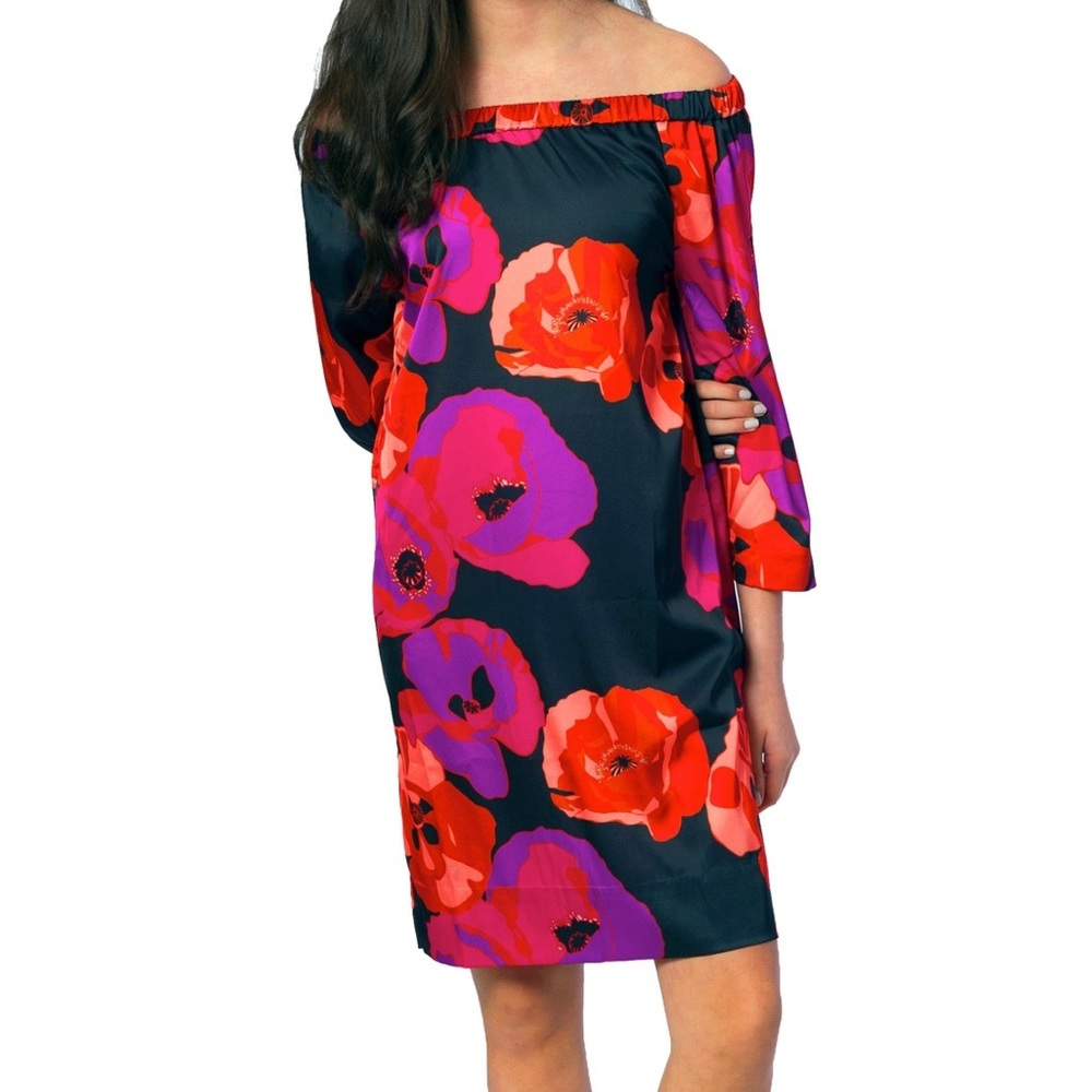 Elizabeth Ackerman New York 
Black Floral Poppy Off the Shoulder Dress - NWT